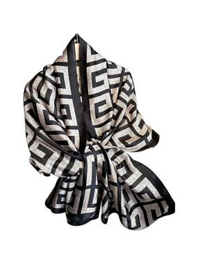 Black Beige Silky Scarf Long Lightweight Dressy Wrap Soft Fashion Shawl Gift